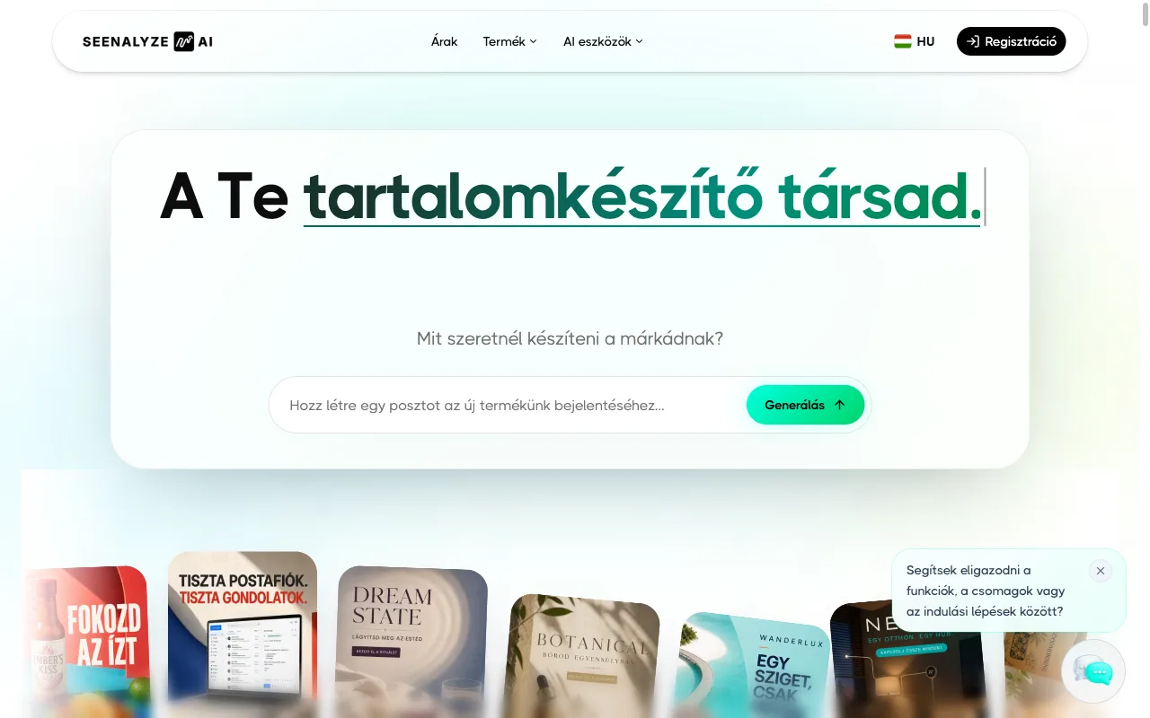 A SEENALYZE AI nyilvános weboldala